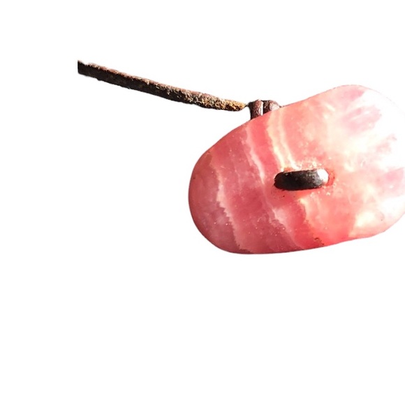 Pink Druzy Natural Raw Ruby and Rhodochrosite Leather Necklace - Picture 3 of 15